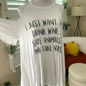 Alya white off the shoulder worded tee shirt